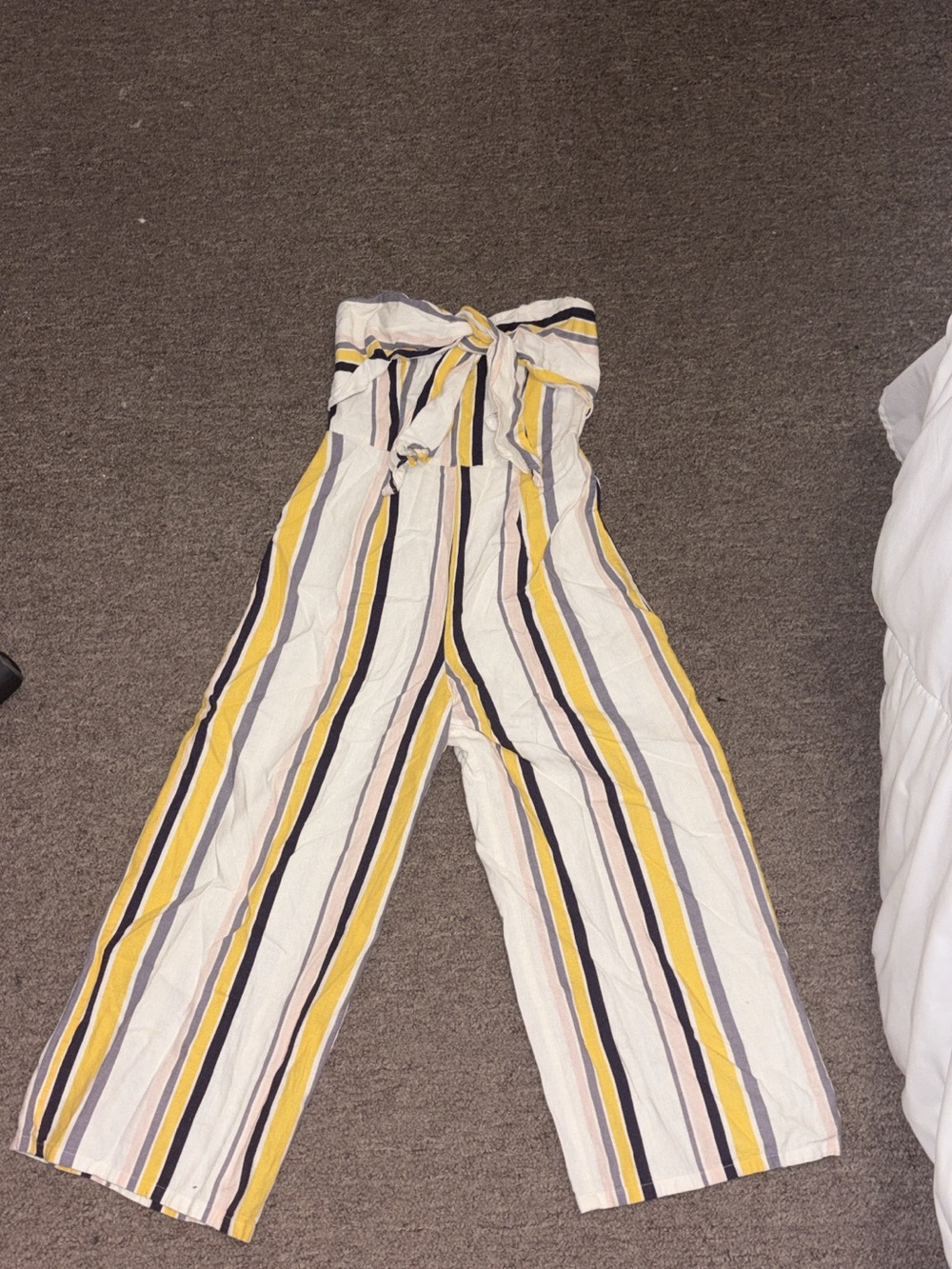 Marshalls Yellow, Navy and White Striped Strapless Jumpsuit
